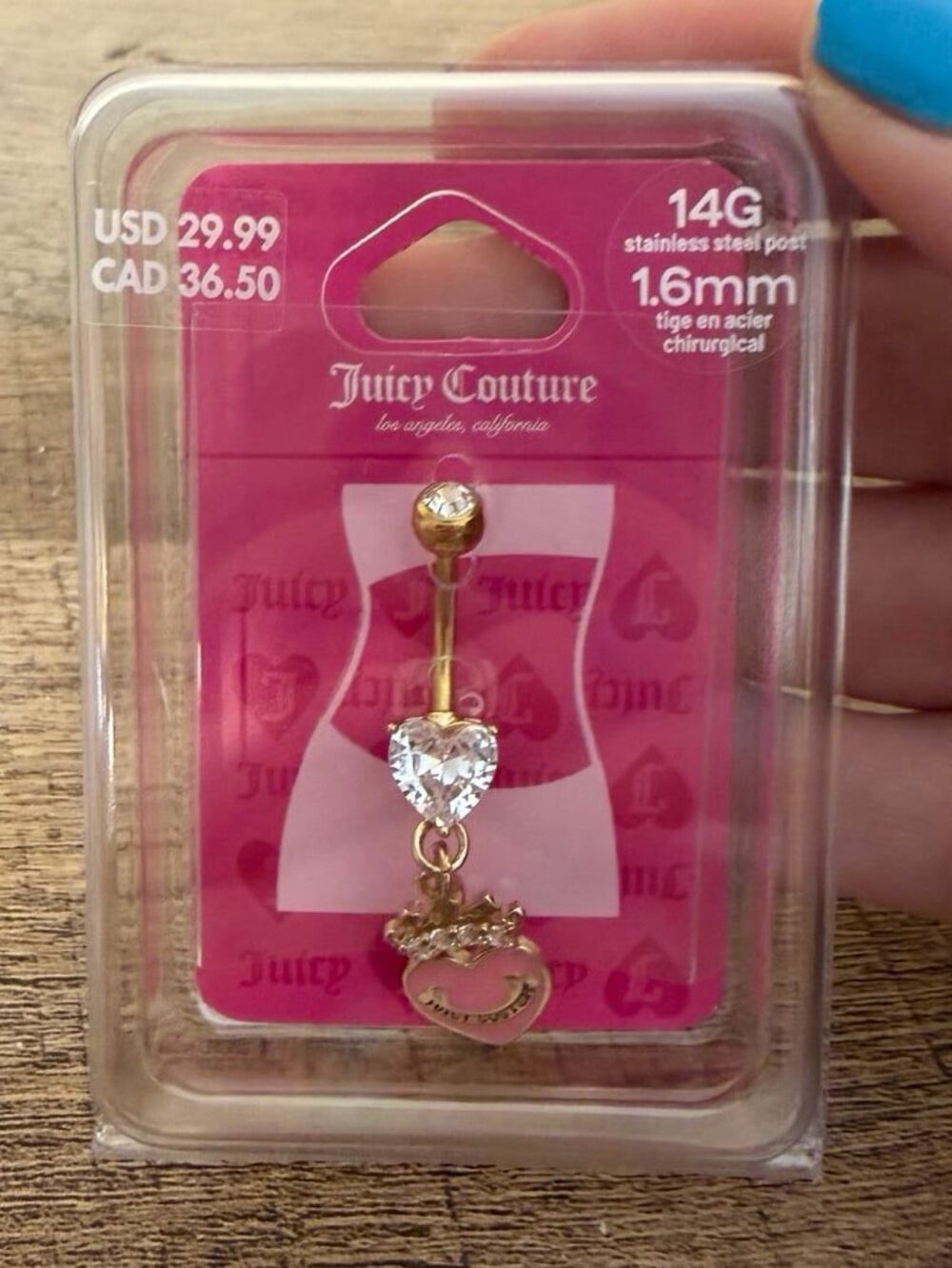 Juicy Couture stainless steel 14G Belly Button Ring 1.6mm